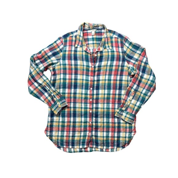 LL Bean Men’s Long Sleeve Orange Teal Plaid Flannel Button Down Size Large - Picture 1 of 4